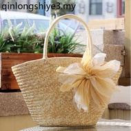 L Fashion One-Shoulder Portable Straw Bag Oversized Yarn Flower Natural Wheatgrass Woven Female Bag