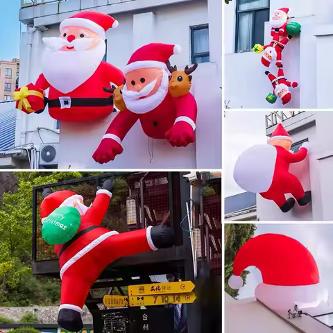 6FT Christmas Inflatables Roof Outdoor Decorations Climbing Santas Funny Hanging Santa Inflatable wi