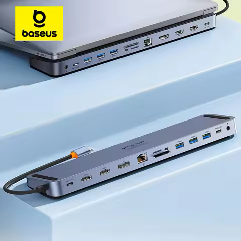 Baseus 12-in-1 USB C HUB Stand 4K@60Hz DP Dual HDMI Display 1000Mbps RJ45 Port USB 3.0 5GBPS TF/SD C