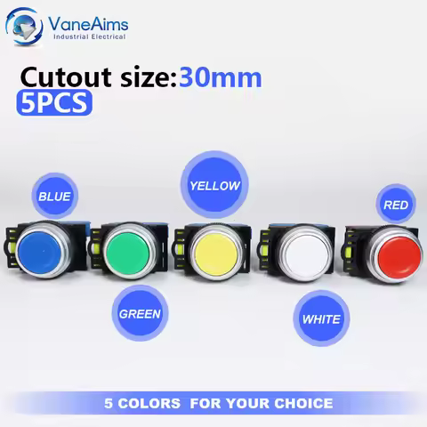 5pcs 30mm LA36M Power Push Button Switch 400v 10A Momentary Self Reset Latching Plastic Electrical S