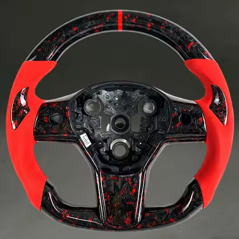 For Tesla Model 3 with Suede Red Forged Carbon Fiber Steering Wheel Sports with Thumb Patch for Tesl