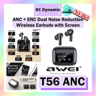 Awei T56 ANC ENC Wireless Earbuds with Charging Case Bluetooth Active Noise Cancellation Earbuds Earphone Touch Screen