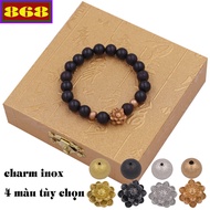 Stainless steel lotus charm 8mm wooden bracelet VGMUHSHB8