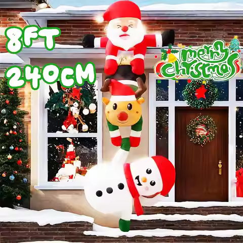 8FT Christmas Inflatable snowman reindeer &Santa Claus Yard Decor ,for Xmas Outdoor Beam Roof Tree P
