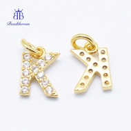 10pcs Brass Micro Pave Grade AAA Cubic Zirconia Letter K Cadmium Free Nickel Free Lead Free golden 8