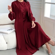Burgundy Red 2pcs/Set Women Crew Neck Fitted Elegant Dress & Long Sleeve Stylish Elegant Jacket 2 Pi