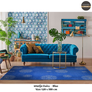 Elegant Daisy Pattern Wool Blend Rug - Blue Round Floor Mat for Living Room/Office