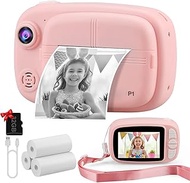 Instant Camera for Kids,VJJB Digital Print Camera 3.5 Inch with 1080p HD Video Kids Camera Gift for Boys Girls Toddler,4 Rolls of Zero Ink Print Paper &amp; 32GB TF Card for Birthday (Pink)
