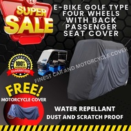 E BIKE GOLF TYPE FULL COVER FOUR WHEELS WITH BACK PASSENGER SEAT AND ROOF WATER REPELLANT SCRATCH AND DUST PROOF BUILT IN BAG WITH FREE MOTOR COVER