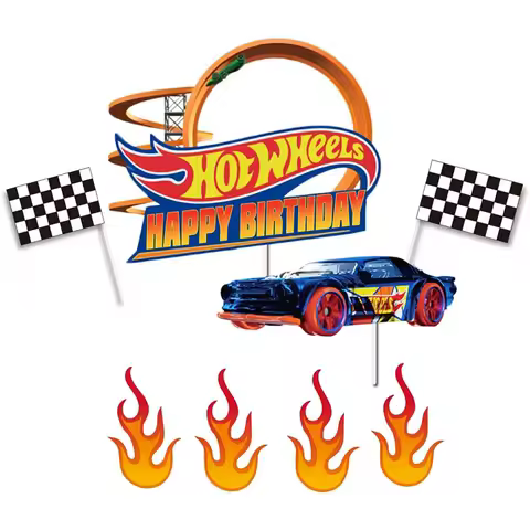 8pcs Race Car Flags flames Cake Topper Birthday Decorations for Boys Birthday Cupcake Toppers Theme 