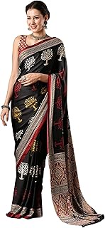 Women's Multicolor Crepe Ajrak Printed Saree with Unstitched Blouse Piece(MOHAR201A_HS11_Parent)
