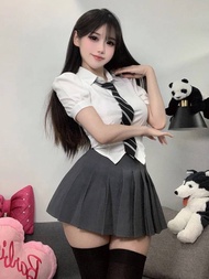 JK Korean Preppy Style Hgih Waist Spicy Girl Shirt Short Skirt Set Design Niche Slim Fashion Sexy Wo