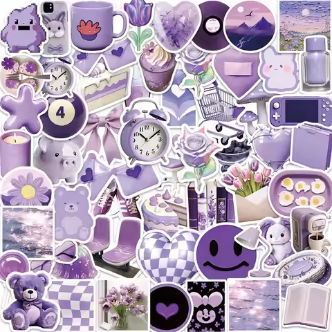10/30/56PCS Cartoon Purple PVC Sticker Aesthetic Children's Korean Decoration Scrapbooking Stationer