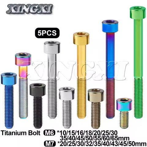 Xingxi 5Pcs Titanium Bolt M6\M7X10 15 18 20 25 30 35 40 45 50 55 60 65mm Hex Head Screw For Bike Sea