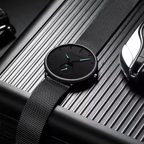 Hannah Martin Men's Quartz Watches Fashionable Casual Students Watche Small Seconds Hand Steel Mesh 