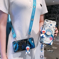 Soft Case HP apple OPPO R9 R9S R11 R11S Plus R15 R15X R17 Pro AX7 AX5 Phone Case Doraemon cartoon Strap Popstocket Shoulder Strap IMD + doll