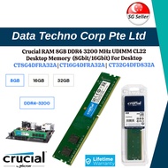 SG Local - Crucial RAM 8GB 16GB 32GB DDR4 3200 MHz UDIMM CL22 1.2V SDRAM Desktop Memory - CT8G4DFRA3