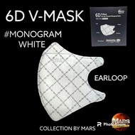 [𝟰𝗣𝗟𝗬 𝗠𝗔𝗥𝗦 𝗗𝗨𝗖𝗞𝗕𝗜𝗟𝗟] EARLOOP 6D V-MASK MONOGRAM PREMIUM ADULT FACE MASK ORIGINAL KOREAN STYLE BLACK AND WHITE