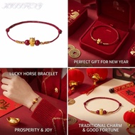 KISSFENY Beaded Bracelet, Gold Color Horse Good Luck Charm Lucky Horse Bracelet, Adjustable Auspicio