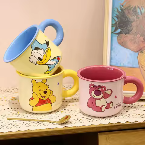 Mickey Minnie Donald Duck Daisy Winnie The Pooh Pattern Mug Colorful Coffee Milk Cup Cartoon Style C