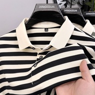 2025 Striped Light Luxury Casual Men's Short-Sleeved Lapel POLO Trendy Men's High-End Shirt t-Shirt 