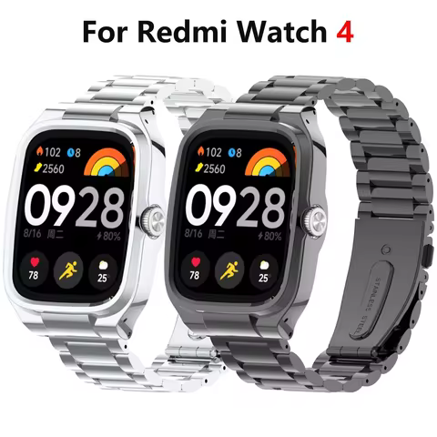 Suitable for Redmi Watch 4 Solid Stainless Steel Three-Ball Strap, Metal Protection Case Strap Redmi