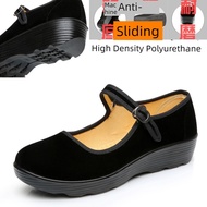 jelly shoes women xes women shoes Kasut kain hitam profesional etika kerja platform persegi