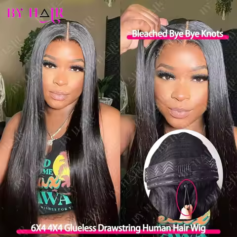 BY Hair Human Hair Wigs Drawstring Human Hair Wig Straight Glueless Wig 4x4 6x4 Lace Closure Wigs Pr