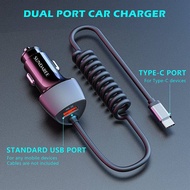 Car Charger Super Fast Charge Suitable for Apple Android PD Spring Retractable Cable Car Charger