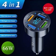 66W 4 in 1 Car Charger Quick Charge Lighter Adapter 4 Port USB A USB C Fast Charging Phone Charger f