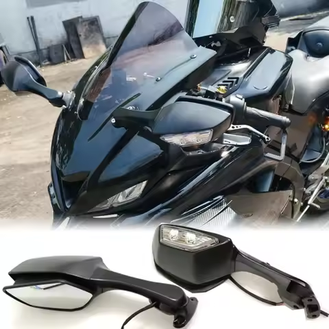 Motorcycle Parts Rearview Mirror Rear View Side Mirrors with LED Turn Signal Light For Yamaha YZF R1