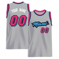 Customized Name & Number Embroidered Basketball Jersey, Miami Gray Sleeveless Crew Neck Shirt, Suita