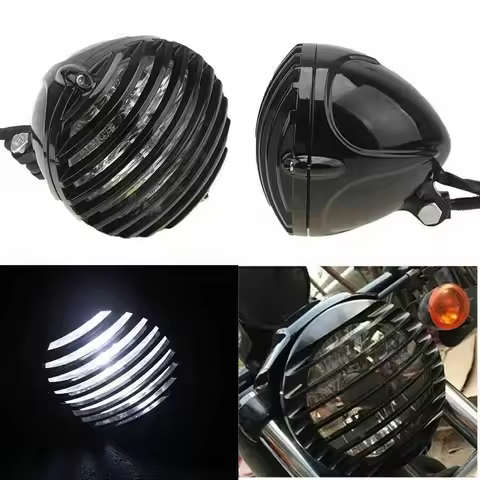 Motorcycle Grill Headlight with Brackets Retro Motorcycle Headlight for CAFE RACER BOBBER XS650 CB75