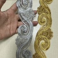 5 Yards Gold-Silver Beaded Embroidery Lace Trim - 5 Yards for Clothing Dress Decoration
