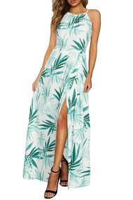 Women 2024 Summer Maxi Dress Casual Floral Halter Neck Beach Hawaiian Outfits Wedding Guest Dress