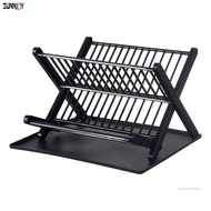 HOGO Kitchen Folding Cutlery Storage Rack Stainless Steel Bowl and Dish Drain Holder 2-layer Foldabl