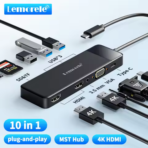 Lemorele TC94 USB HUB to 2HDMI 4K30Hz With VGA Type C USB HUB 3.0 high speed 5Gbps Power 100W SD TF 