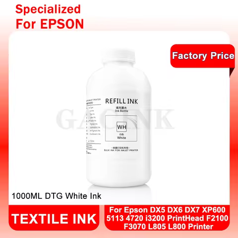 DTG Ink Textile Ink 1000ml White For Epson DX5 DX6 DX7 XP600 5113 4720 i3200 PrintHead F2100 F3070 L