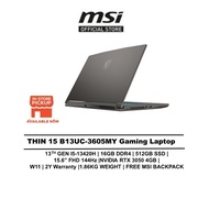 MSI Laptop THIN 15 AI Gaming (i5-13420H/16GB/512GB/15.6" FHD 144HZ/RTX 3050 4GB/ W11/BAG/2YR) B13UC-