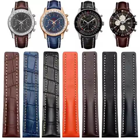 22mm 24mm Soft Calfskin Leather Watch Strap Band for Breitling Watchband Avenger Navitimer Premier F