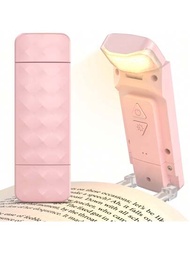 粉紅色 1 件可充電閱讀燈，用於床上閱讀的便攜式書燈，LED 夾式書籤燈，具有 3 色溫和 5 種亮度級別的書蟲小夜燈