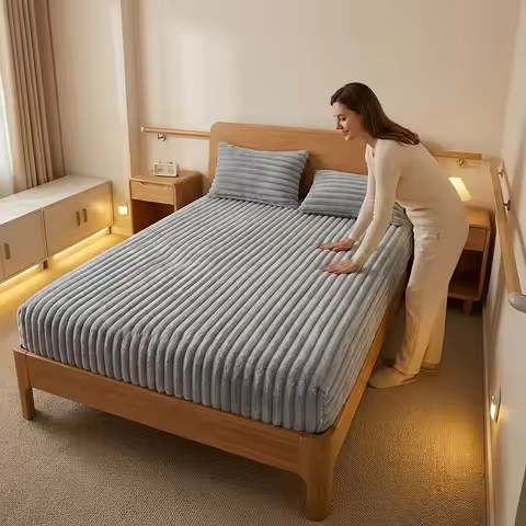 Channel Stitch Fitted Sheet King Size Raised Ribbed Pattern Ultra Soft Plush Feel Fade Proof Wrinkle