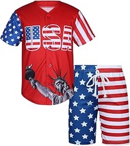 Kids American Flag Patriotic USA Baseball Jerseys Statue of Liberty USA Eagle Sports Shirt & Shorts 