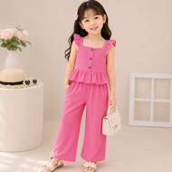 Kathryn Kids girls cotton knit Ruffle Sleeve Top And Loose Pants Set 42125
