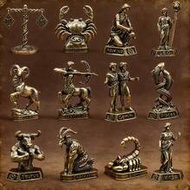 12 Zodiac Signs - Handmade Solid Brass Vintage Statue Decor, With Mythological Design, Vintage Deskt