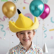 SYNCHRO Banana Plush Hat, Vibrant Yellow Design Comfortable Elastic Fit Funny Fruit Headgear, Three-