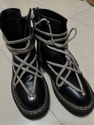 Rick Owens  x Dr. Martens 1460 Pentagram Lace Quad Sole Leather Boots - Size 9