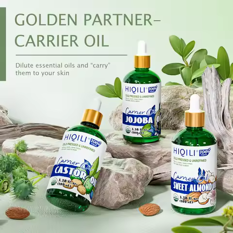 HIQILI 100mL Base Oil, Castor/Grape Seeds/Sweet Almond/Jojoba Oil for Diluting or Mixed Essential Oi