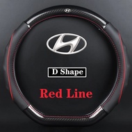 For Hyundai Carbon Fibre Leather Car Steering Wheel Cover For i10 i20 i30 Elantra Starex SantaFe Son