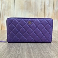 Chanel 紫色 羊皮 銀釦 拉鍊長夾 長夾 皮夾 錢包